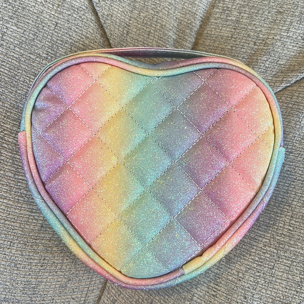 Mini Rainbow Heart Quilted Purse with Shoulder Strap.  NWOT